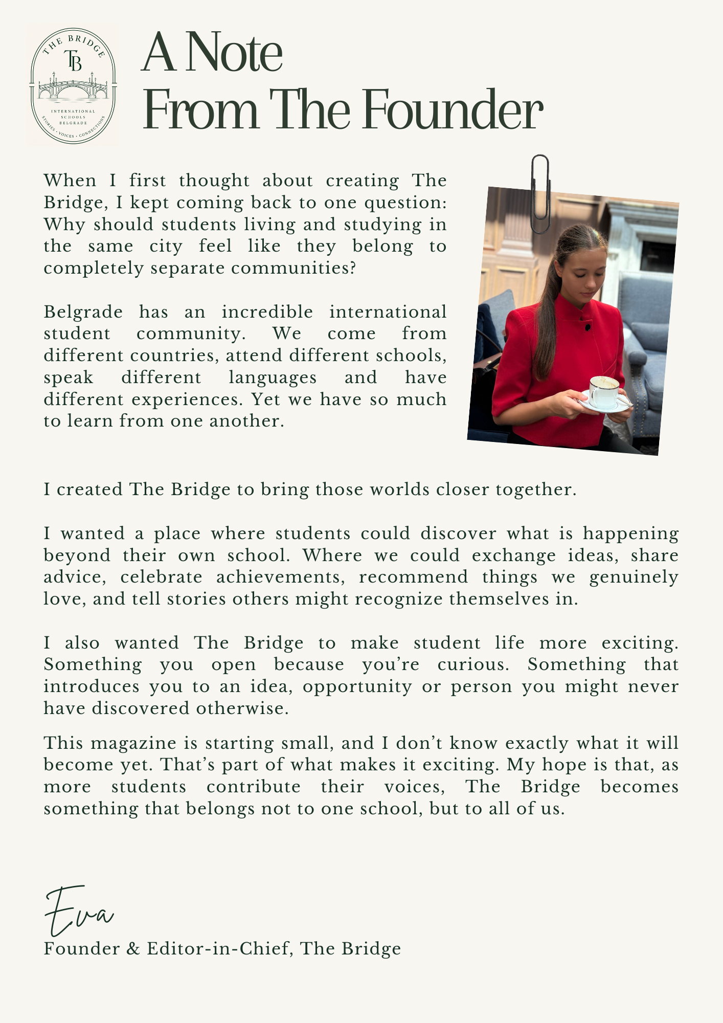 A note from the Founder and Editor-in-Chief of The Bridge